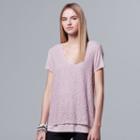 Petite Simply Vera Vera Wang Lace-front Swing Tee, Women's, Size: L Petite, Grey