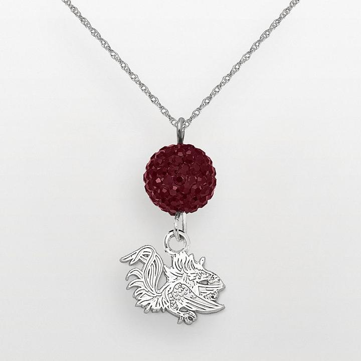 South Carolina Gamecocks Sterling Silver Crystal Logo Y Necklace, Women's, Red