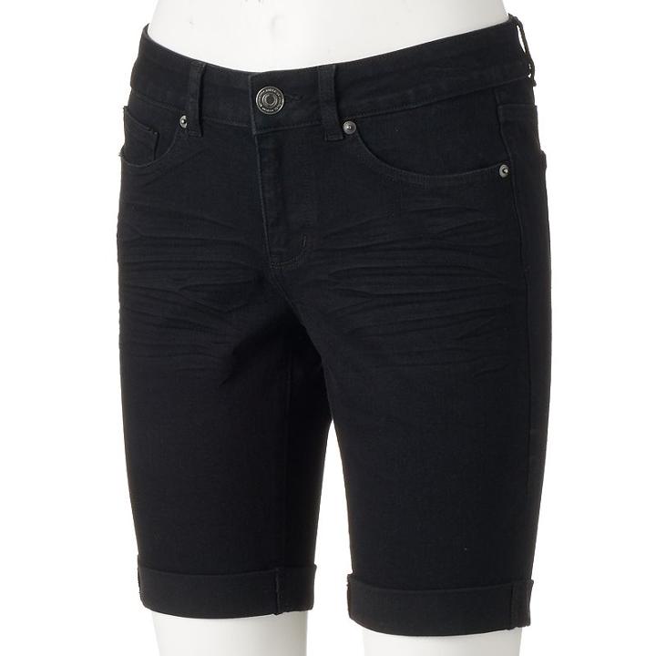 Juniors' So&reg; Rolled Denim Bermuda Shorts, Girl's, Size: 1, Black