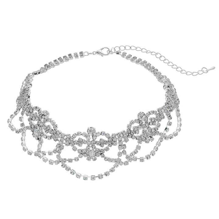 Crystal Avenue Cup Chain Draped Choker Necklace, Women's, Size: 11.5, Grey
