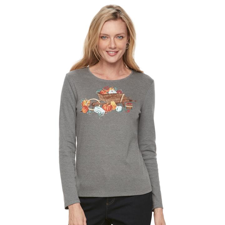 Women's Croft & Barrow&reg; Harvest Tee, Size: Medium, Light Grey