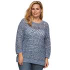 Plus Size Croft & Barrow&reg; Open-work High-low Sweater, Women's, Size: 2xl, Blue