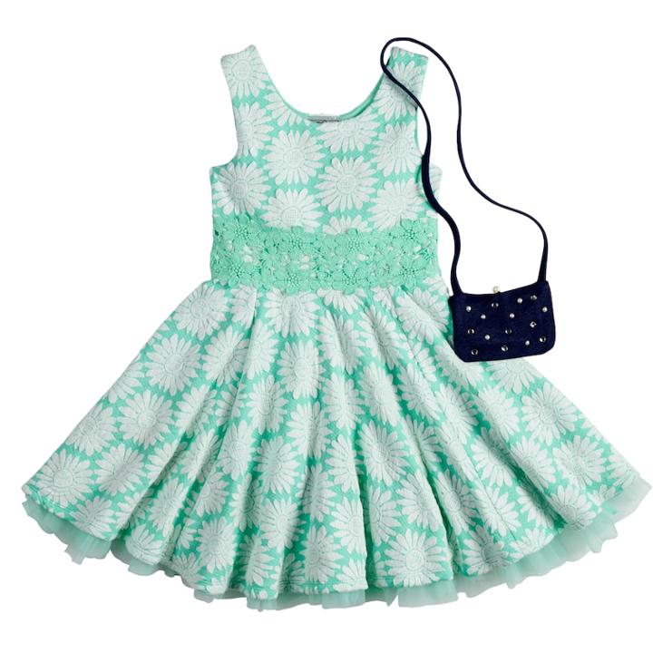 Girls 4-6x Knitworks Daisy Dress & Purse Set, Size: 4, Turquoise/blue (turq/aqua)