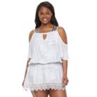 Plus Size Beach Scene Cold-shoulder Blouson Cover-up, Women's, Size: 2xl, White