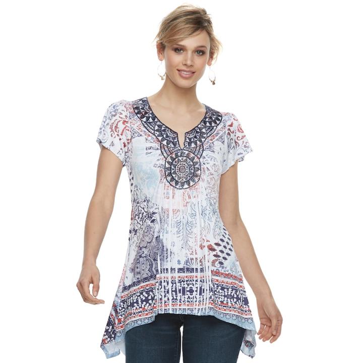 Women's World Unity Crochet Medallion Top, Size: Xl, Blue