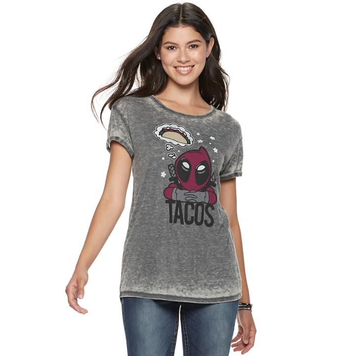 Juniors' Deadpool Tacos Burnout Tee, Teens, Size: Xl, Grey