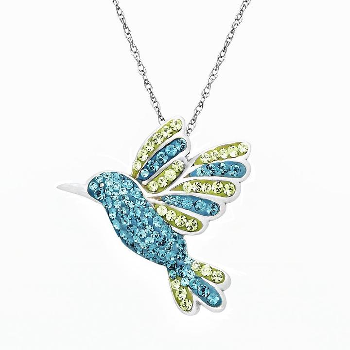 Artistique Sterling Silver Hummingbird Pendant - Made With Swarovski Crystals, Women's, Blue