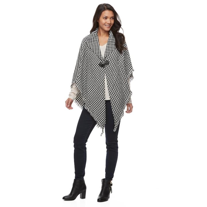 Manhattan Houndstooth Cape, Women's, Black