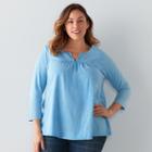 Plus Size Sonoma Goods For Life&trade; Embroidered Splitneck Top, Women's, Size: 1xl, Med Blue
