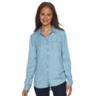 Juniors' So&reg; Twill Button-down Shirt, Girl's, Size: Xs, Light Blue