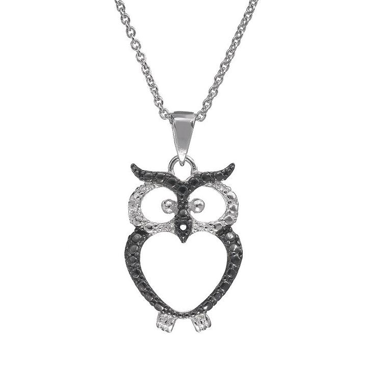 Sophie Miller Sterling Silver Two Tone Owl Pendant Necklace, Women's, Size: 18, Black