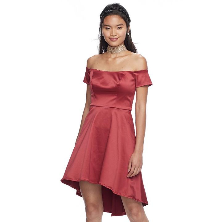 Juniors' My Michelle Off-the-shoulder Sateen Dress, Teens, Size: 11, Dark Red