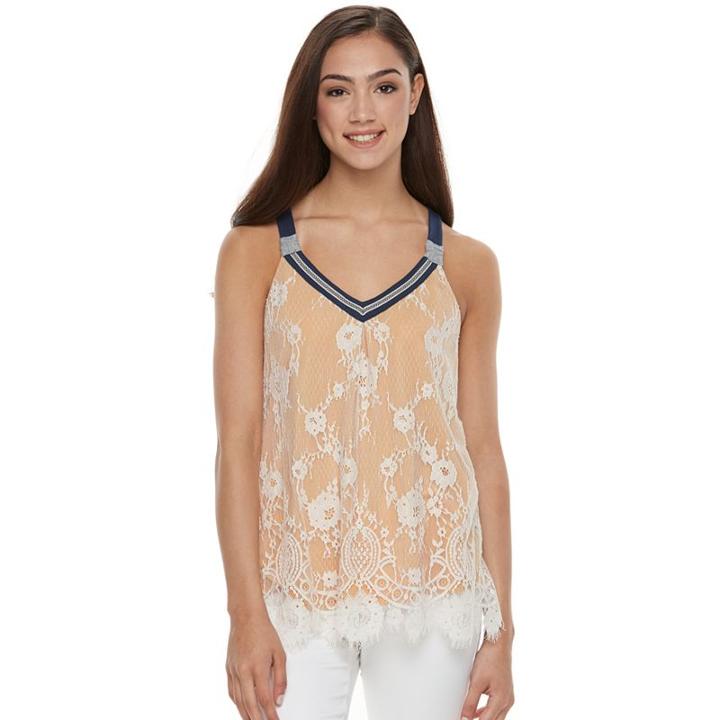 Juniors' Rewind Lace Overlay Swing Tank, Teens, Size: Xs, Gold