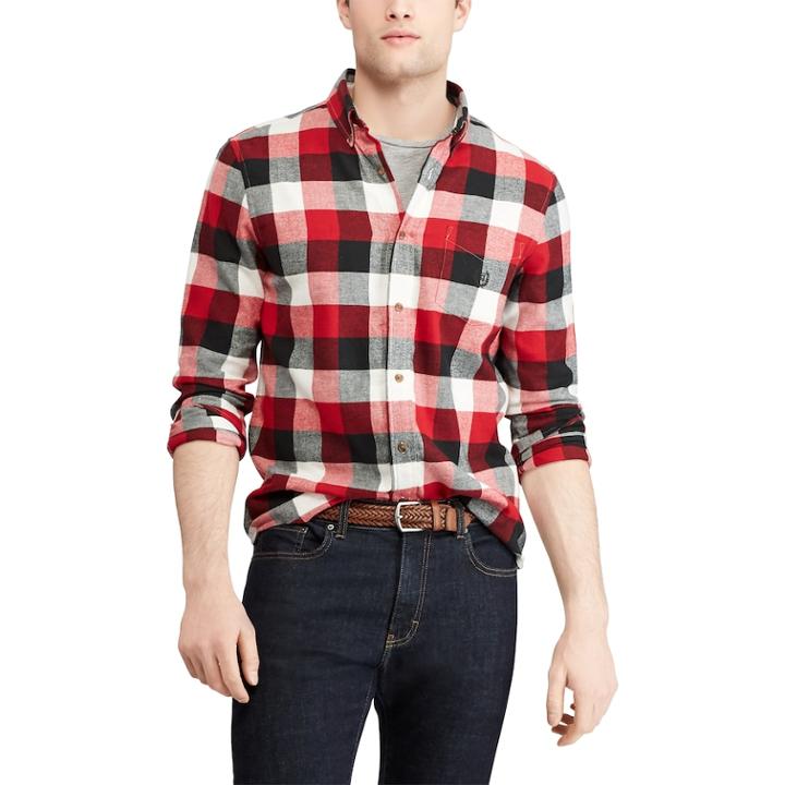 Men's Chaps Slim-fit Performance Flannel Button-down Shirt, Size: Xl, Red