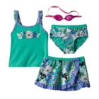 Girls 4-6x Zeroxposur Flower Tankini Top, Bottoms & Ruffled Skirt Swimsuit Set, Girl's, Size: 5-6, Med Green