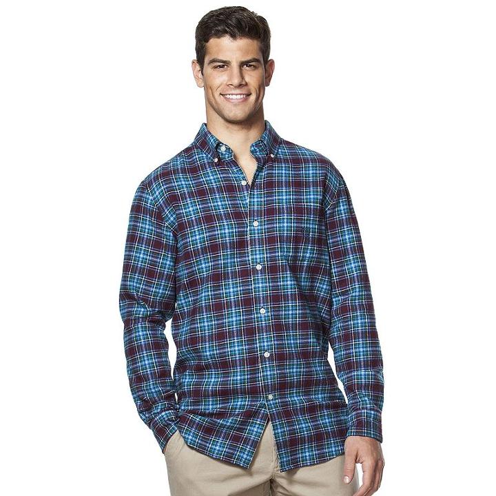 Men's Chaps Flannel Classic-fit Open Check Button-down Shirt, Size: Large, Red