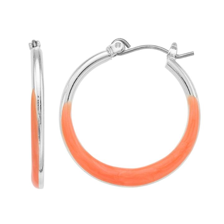 Coral Silver-tone Tube Hoop Earrings, Women's, Pink