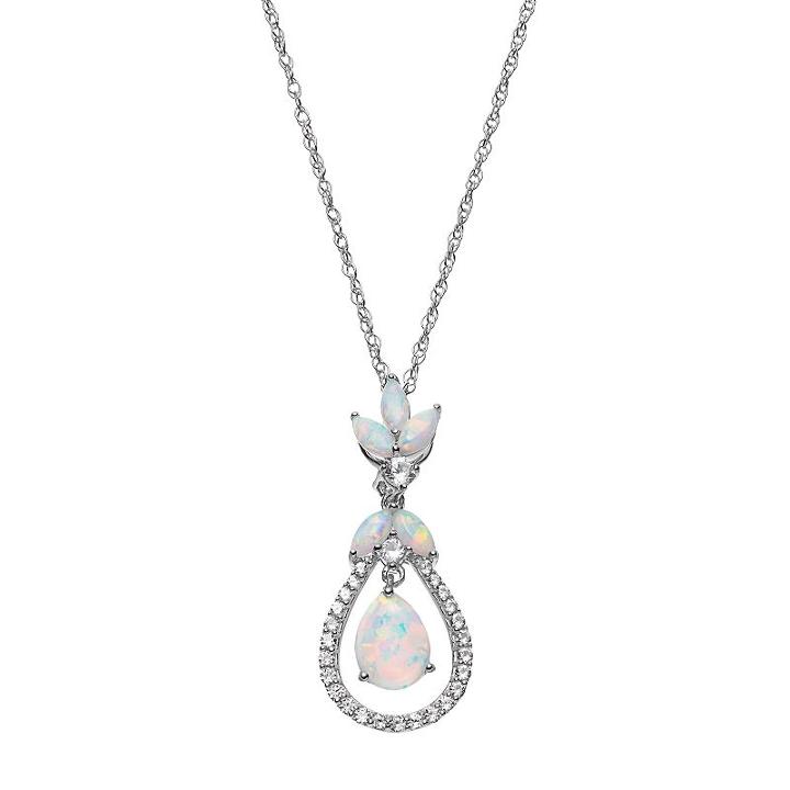 Sterling Silver Lab-created Opal & Lab-created White Sapphire Floating Teardrop Pendant, Women's, Size: 18
