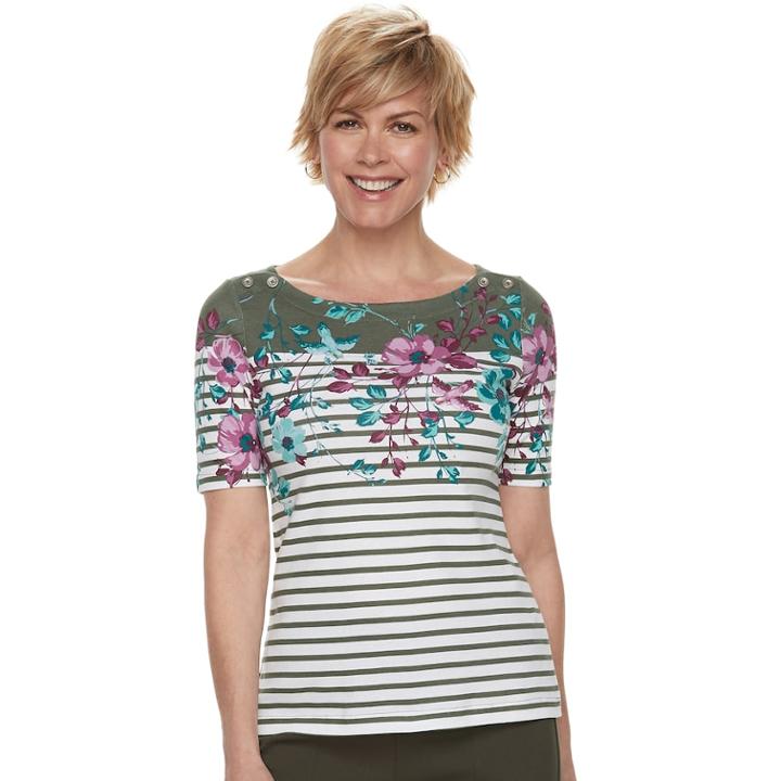 Women's Croft & Barrow&reg; Button-shoulder Boatneck Elbow Sleeve Top, Size: Small, Med Green