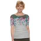 Women's Croft & Barrow&reg; Button-shoulder Boatneck Elbow Sleeve Top, Size: Small, Med Green