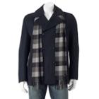 Men's Towne Wool-blend Double-breasted Peacoat With Plaid Scarf, Size: Xxl, Turquoise/blue (turq/aqua)