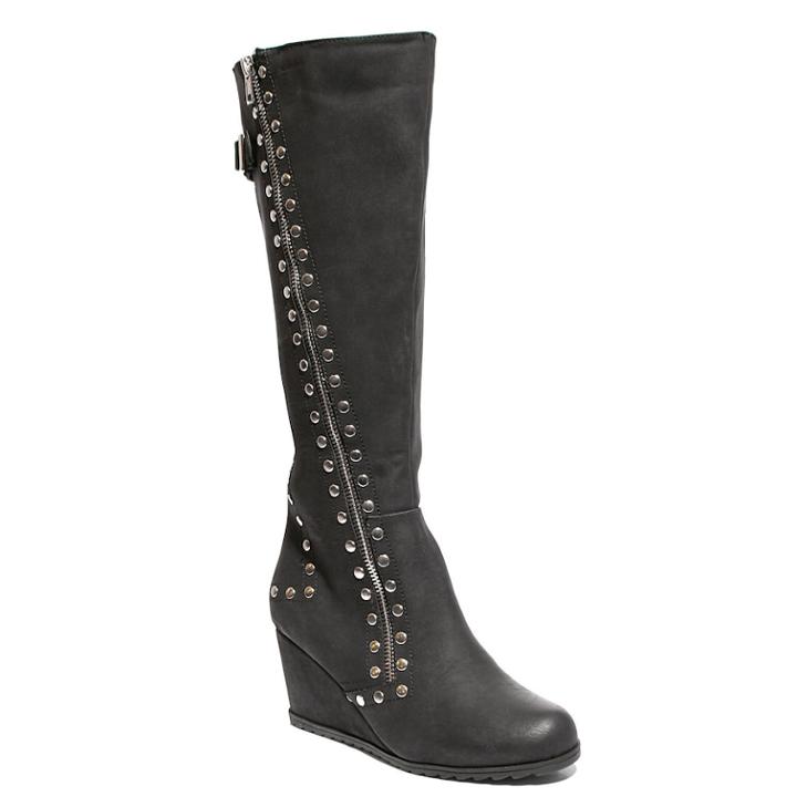 2 Lips Too Niles Women's Knee High Wedge Boots, Size: Medium (8), Black