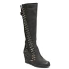 2 Lips Too Niles Women's Knee High Wedge Boots, Size: Medium (8), Black