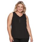Plus Size Apt. 9&reg; Half-zip Mixed-media Top, Women's, Size: 0x, Black