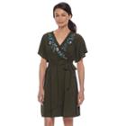 Petite Sonoma Goods For Life&trade; Embroidered Wrap Dress, Women's, Size: Xl Petite, Dark Green