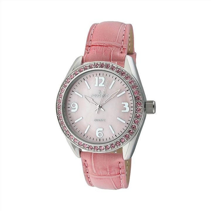 Peugeot Women's Crystal Leather Watch - 3006pk, Pink