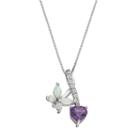 Sterling Silver Lab-created Opal & Amethyst Butterfly & Heart Pendant Necklace, Women's, Size: 18, Purple