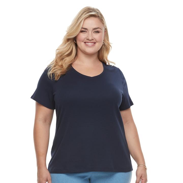 Plus Size Croft & Barrow&reg; Essential V-neck Tee, Women's, Size: 0x, Blue