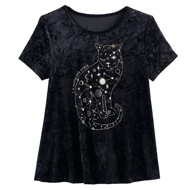 Girls 7-16 & Plus Size Mudd&reg; Foil Print Velvet Swing Tee, Size: 16, Black