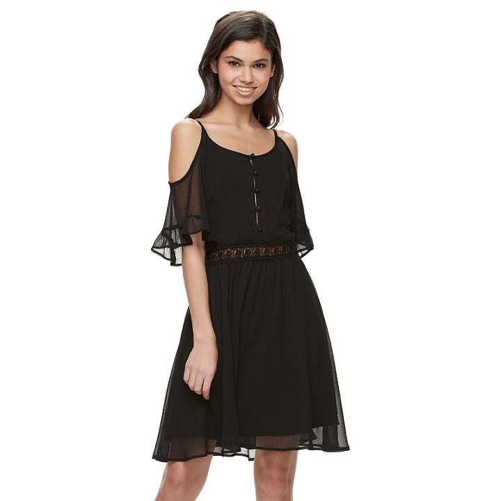Disney Beauty And The Beast Cold Shoulder Lace Dress - Juniors, Girl's, Size: Medium, Black