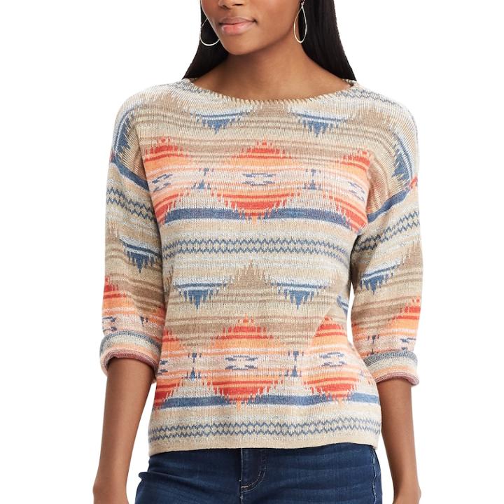 Women's Chaps Southwestern Print Boatneck Sweater, Size: Large, Lt Beige