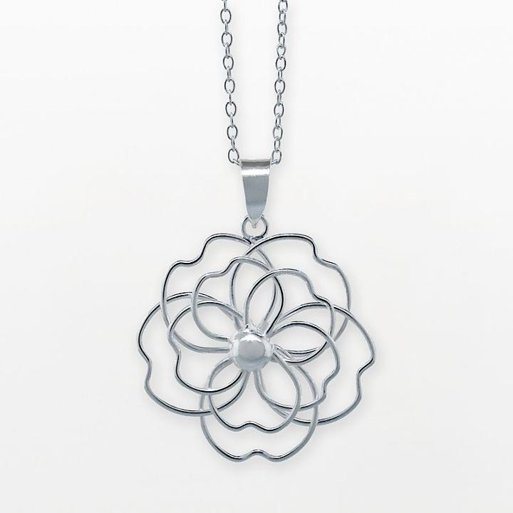 Sterling Silver Flower Pendant Necklace, Women's, Size: 17, Grey