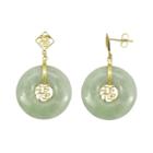 Jade 10k Gold Happiness Chinese Symbol Green Drop Earrings, Women's