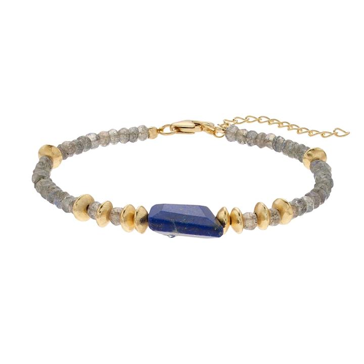 Gold Tone Lapis Lazuli & Labradorite Bead Bracelet, Women's, Grey