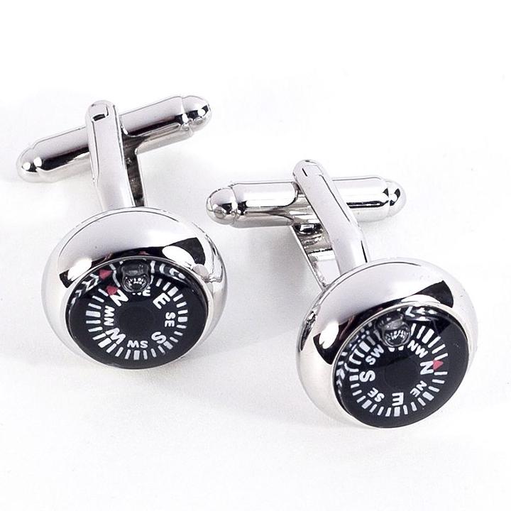 Rhodium-plated Compass Cuff Links, Men's, Multicolor