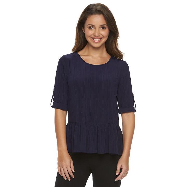 Petite Apt. 9&reg; Ribbed Peplum Top, Women's, Size: M Petite, Dark Blue