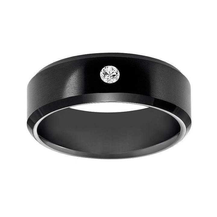 Cherish Always Black Ion-plated Tungsten Carbide Diamond Accent Wedding Band - Men, Size: 10, White