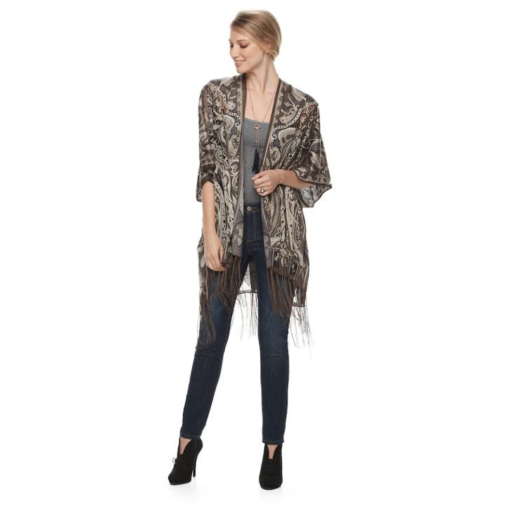 Women's Manhattan Paisley Burnout Velvet Ruana, Dark Beige