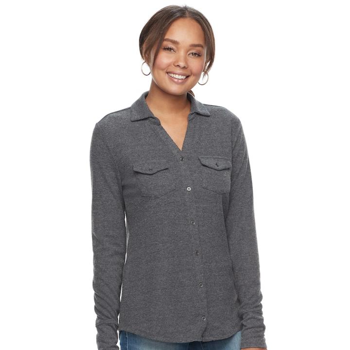 Women's Sonoma Goods For Life&trade; Ribbed Johnny Collar Shirt, Size: Xs, Dark Grey