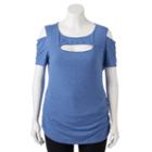 Juniors' Plus Size Candie's&reg; Ribbed Cutout Tee, Girl's, Size: 2xl, Blue