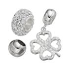 Individuality Beads Cubic Zirconia And Crystal Sterling Silver Bead And Four-leaf Clover Charm Set, Women's, Multicolor