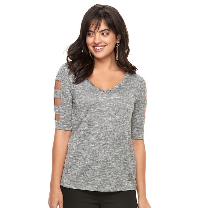 Women's Jennifer Lopez Embellished Cutout Tee, Size: Large, Dark Grey