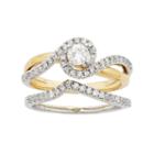 Two Tone 14k Gold Igl Certified 3/4 Carat T.w. Diamond Swirl Halo Engagement Ring Set, Women's, Size: 6.50, White
