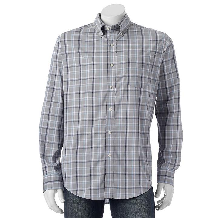 Men's Croft & Barrow&reg; Classic-fit Checked Stretch Button-down Shirt, Size: Xl, Med Grey
