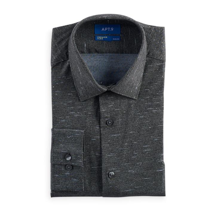 Men's Apt. 9&reg; Slim-fit Premier Flex Collar Stretch Dress Shirt, Size: 16.5 36/37, Black