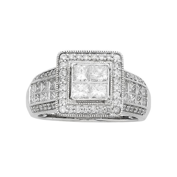 14k White Gold Igl Certified 1 1/2 Carat T.w. Diamond Halo Engagement Ring, Women's, Size: 8.50